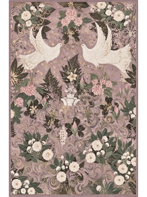 Rugs Modern Halı Sdtplus Vintage Botanik Desenli Kırmızı, Kırık Beyaz ve Gri Ince Dokuma Taban Salon Halısı OZL268