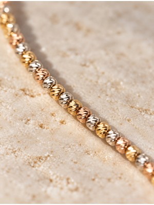 Sarezza Gold 14 Ayar Altın Üç Renkli Mini Dorika Bileklik – 19 cm