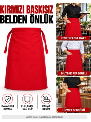 Bigohobi Baskısız Belden Önlük, Cepli Bağlamalı Garson, Aşçı, Mutfak, Restoran ve Kafe Önlüğü