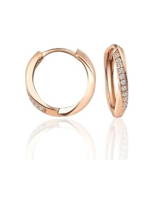 Gümüş 925 Ayar 17 mm ve Modern Halka Zirkon Taşlı Rose Küpe