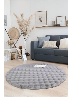 Toptan Budur Bubble Yuvarlak Gri Uzun Tüylü Yumuşak Peluş Kaymaz Yıkanabilir Salon Oturma Odası Balkon Hal�