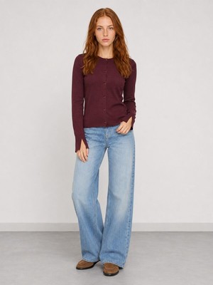 Loft Kadın Bordo Uzun Kol   Bisiklet Yaka Regular Fit Hırka