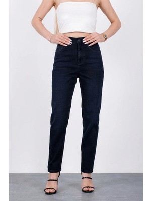 Hlt Jeans Kadın Lacivert Mom Yüksek Bel Likralı Jean Kot Pantolon ANNA-2076