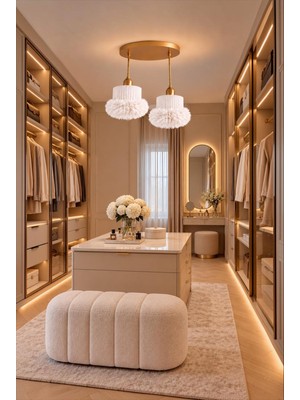 Elizim Home Lighting Alessa 2’li Tütü Avize – Eskitme Tepsili Beyaz Tül Başlıklı Yatak Odası- Oturma Odası- Genç Odası Dekoratif Sarkıt Avize