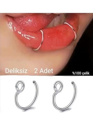 Toptan Budur Gümüş Paslanmaz Çelik Deliksiz Dudak Fake Piercing, 2 Adet