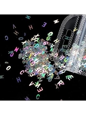 Hologram Harf Glitter 5 G, Reçine Alfabe Holografik Tırnak Makyaj Süs Malzemesi