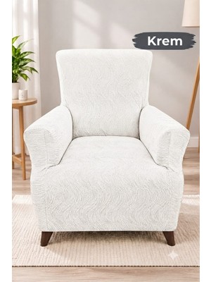 Arife Home Tek Kişilik Koltuk Örtüsü Jakar Kumaş Su Desen Lastikli Esnek Yıkanabilir Çekyat Kanepe Kılıfı Kayma Yapmayan 1 Adet Berjer Örtüsü Hardal