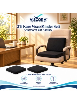 Viscora Visco Oturma Minderi ve Sırt Destek Seti 2’li – Ofis Koltuğu ve Sandalye Minderi 44×44×5 cm