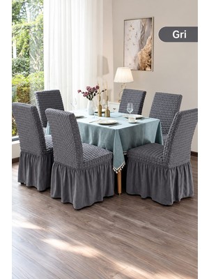 Arife Home Yüksek Kaliteli Bürümcük Sandalye Kılıfı Lastikli Yıkanabilir Kayma Yapmayan Mutfak Lokanta Bürümcük Etekli Sandalye Örtüsü Chair Cover 6 Adet