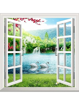 Toptan Budur Yapışkanlı Sticker Pencere Poster Duvar Kağıdı Şelale Kuğu