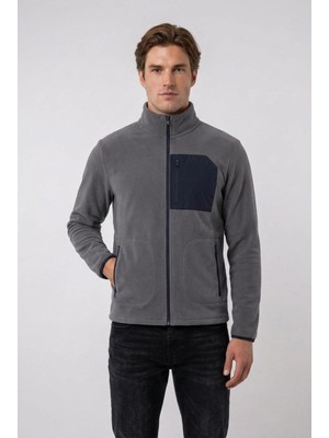 Erkek Füme Rahat Form Tam Fermuarlı Ön Cepli Kalın Outdoor Polar Ceket