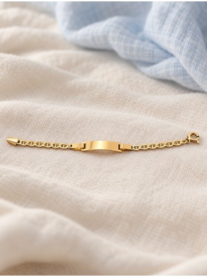Sarezza Gold 14 Ayar Altın Valentino Zincirli Isim Yazılabilir Çocuk Künye Bileklik – 13 cm