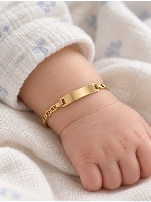 Sarezza Gold 14 Ayar Altın Valentino Zincirli Isim Yazılabilir Çocuk Künye Bileklik – 13 cm