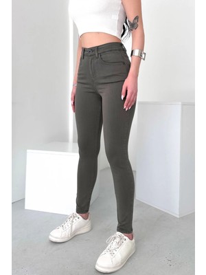 Hlt Jeans Kadın Açık Haki Süper Skinny Fit Yüksek Bel Likralı Esnek Jean Kot Pantolon JENNİE-2009