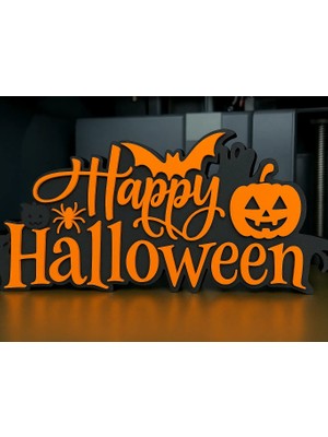 Ttt 3D Baskı Happy Halloween El Yazısı Masa Süsü Katmanlı Yarasa Balkabağı Örümcek Dekor Turuncu Siyah