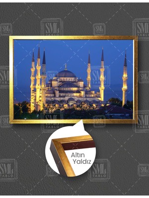 SML Tablo Istanbul Sultan Ahmet Camii Blue Mosque 6 Minareli Yatay Çerçeveli Kanvas Tablo