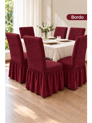 Arife Home Yüksek Kaliteli Bürümcük Sandalye Kılıfı Lastikli Yıkanabilir Kayma Yapmayan Mutfak Lokanta Bürümcük Etekli Sandalye Örtüsü Chair Cover 6 Adet