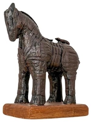 Truva Atı Heykeli - Antik Yunan Mitolojisi Replikası - El Yapımı Truva Savaş Atı Figürü - Arkeolojik Sanat Eseri (Gold)