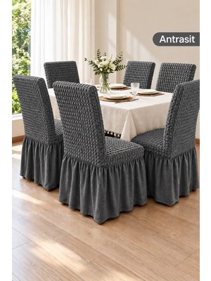 Arife Home Yüksek Kaliteli Bürümcük Sandalye Kılıfı Lastikli Yıkanabilir Kayma Yapmayan Mutfak Lokanta Bürümcük Etekli Sandalye Örtüsü Chair Cover 6 Adet