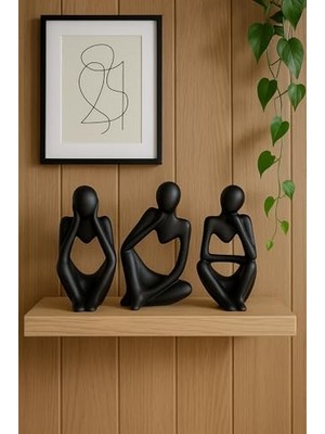 Toptan Budur Siyah, El Yapımı Minimalist Insan Figürü Seti, 3'lü