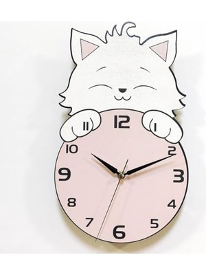Toptan Budur Saat Arkasından Bakan Sevimli Kedi Çocuk Odası Duvar Saati