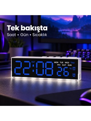 Exem Shop LED Dijital Masa Saati Çift Alarmlı Sıcaklık Göstergeli Çalar Saat Lacivert