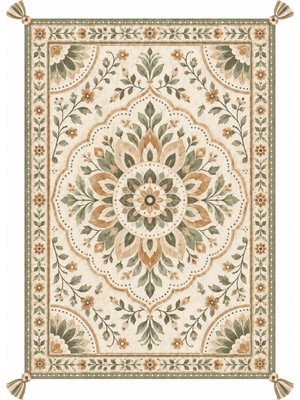 Rugs Modern Halı Sdtplus Vintage Madalyon Botanik Desenli Ince Dokuma Taban Salon Halısı OZL258
