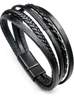 Noble Black – Asil Ruh Erkek Hakiki Deri Bileklik, 5 Katmanlı Premium Tasarım