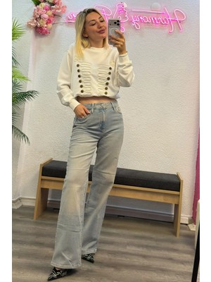 Harmony Fashion Kadın Açık Mavi Geniş Paça Jean