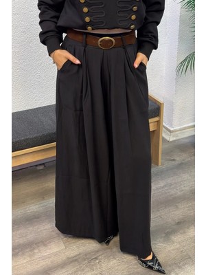 Harmony Fashion Kadın Koyu Antrasit Palazzo Kumaş Pantolon