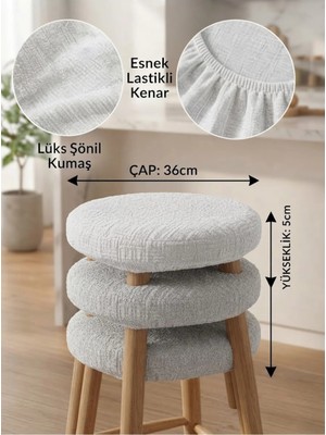 Yuvarlak Lastikli Tabure Kılıfı 36X36+8CM Lüx Şönil Kumaş 4 Adet