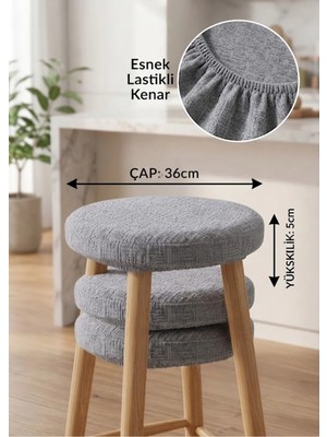 Yuvarlak Lastikli Tabure Kılıfı 36X36+8CM Lüx Şönil Kumaş 4 Adet