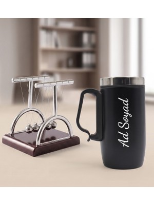 vegahediye v vega Kişiye Özel Paslanmaz Çelik Bardak Termos 280ML. & Masaüstü Newton Denge Topları Ofis, Yeni Iş Hediye Seti