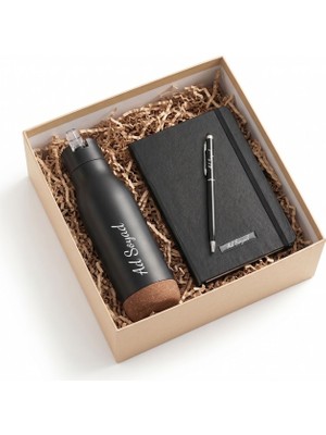vegahediye v vega Kişiye Özel Doğal Görünümlü Taban Detaylı Termos - 540ML & Defter & Touchpen Hediye Seti