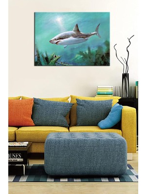 Str Store Büyük Beyaz Köpek Balığı Dekoratif Kanvas Tablo. Duvar Panosu, Dekoratif, Canlı, Deniz, Gemi, Yelkenli, Balık, Denizcilik, Manzara, Doğa, Atatürk Tabloları (50X35)