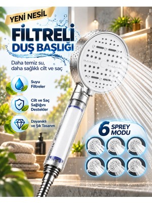 Str Store 6 Sprey Modlu Filtreli Duş Başlığı Büyük Su Paneli Silikon Nozullu Beyaz Modern Tasarım