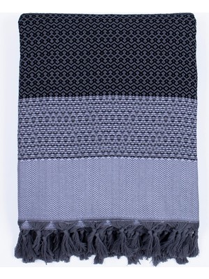 Str Store Püskül Çift Kişilik Yatak Örtüsü ve Pike |%100 Pamuklu Ince Hafif Yazlık Battaniye | Boho Dekoratif Koltuk Örtüsü | Çok Amaçlı Çeyizlik Günlük Kullanım (Siyah-Gri, 200X250 cm Çift Kişilik Pike)