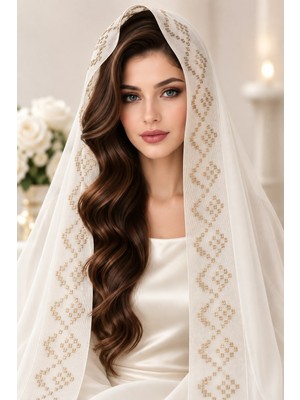 Ceylan Collection Mevlüt Örtüsü - Tel Kırma El Işlemeli Kırık Beyaz Mevlüt Örtüsü - Lüks ve Özel Tasarım 70 ×150