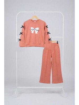 Polo Kız Çocuk Kremit Fiyonk Detaylı Iki Iplik Sweatshırt Ispanyolpaça Ikili Takım