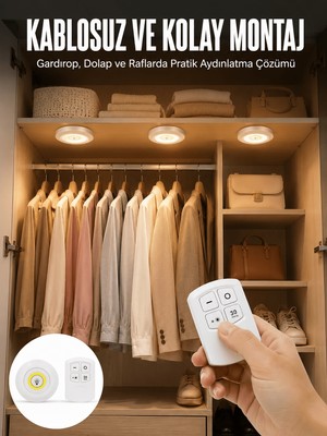 Str Store LED Lamba 3'lü Uzaktan Kumandalı Yapışkanlı Beyaz Işık
