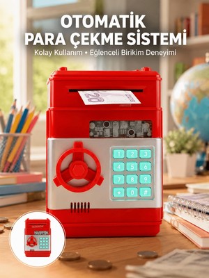 Str Store Kırmızı Şifreli Atm Kasa Para Yutan Kumbara