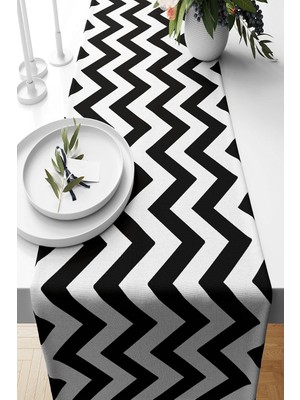 Str Store Pelangi Siyah Zigzag Desenli Leke Tutmaz Kumaş Salon Mutfak Masa Değişik Ranır Modelleri Runner, Beyaz-Siyah 40 x 140