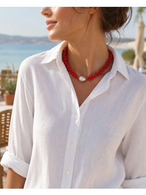 Sinem Şanlı Atelier Coral Mercan Mayorka Incili Hematit Kolye