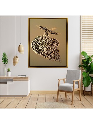 Tablore Gold Siyah Desenli Semazen Çerçeveli Kanvas Tablo Modern Salon Dekoru