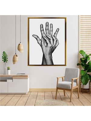 Tablore Minimalist Siyah Beyaz Kenetlenmiş Eller Tablosu Çerçeveli Kanvas Tablo Modern Salon Dekoru