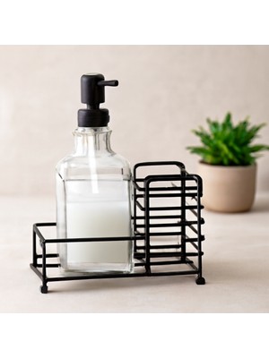 Str Store Cam Sıvı Sabunluk 500 ml Siyah Metal Stand ve Pompa