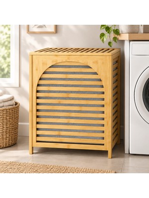 Str Store Kalın Bambu Kirli Çamaşır Sepeti 43X33X67 cm (Kumaş Çantalı)