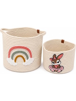 Str Store 2'li Çocuk Odası Organizer Sepet Seti - Gökkuşağı & Tavşan