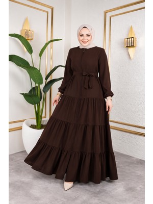Moda Asi Modaasi Medine Ipeği Kuşaklı Büzgülü Kat Katlı Tesettür Ferace