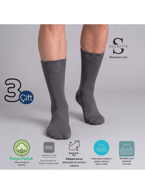 Socketta 3'lü Füme Erkek Business Pamuk Dikişsiz Takviyeli Ince Yazlık Soket Çorap - Premium